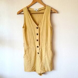 HAVE Los Angeles Yellow Linen Cotton Blend Romper With Pockets